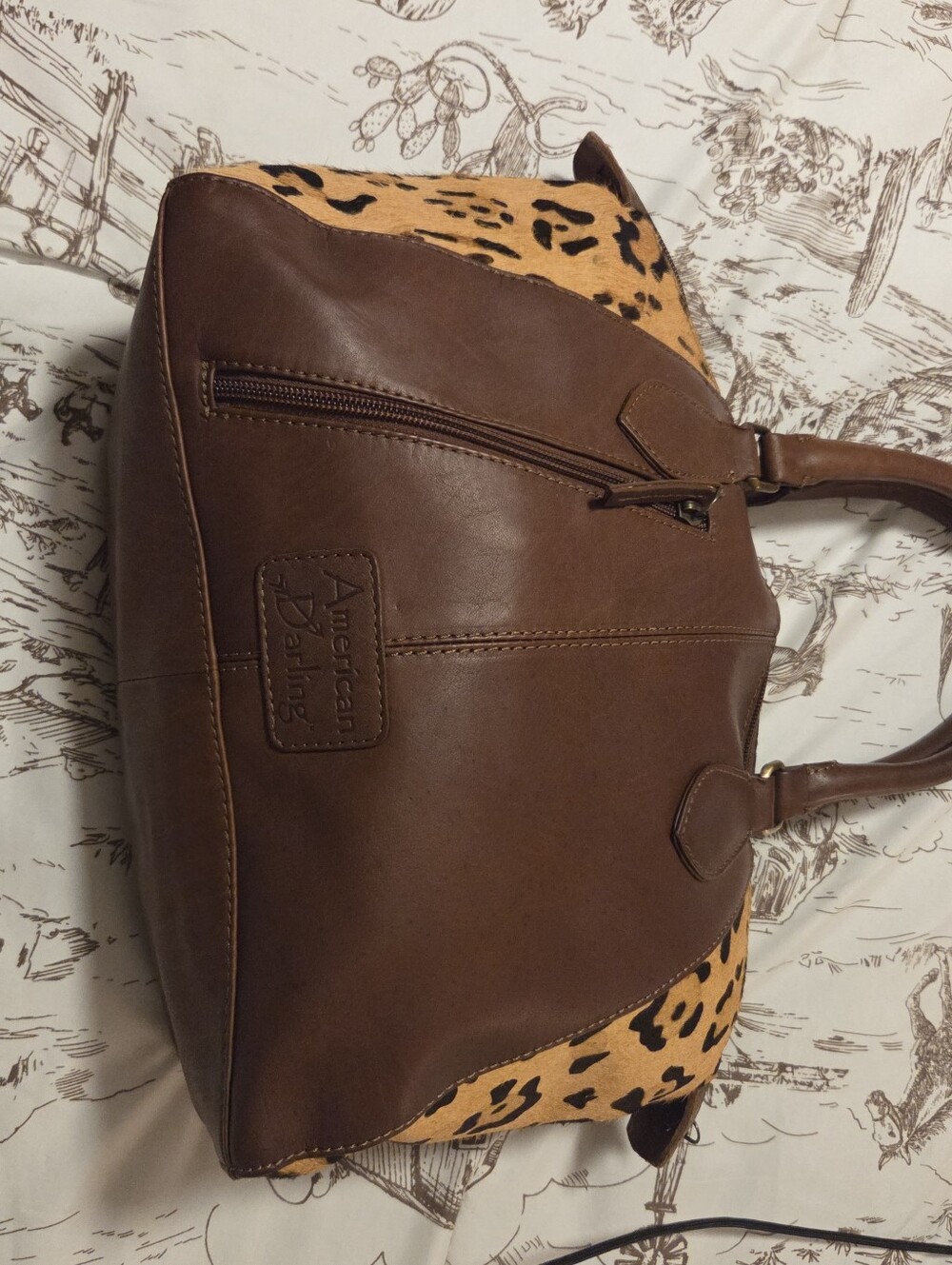 American Darling Leather Tooled Floral Satchel in Brown and Tan - Picture 2 of 6